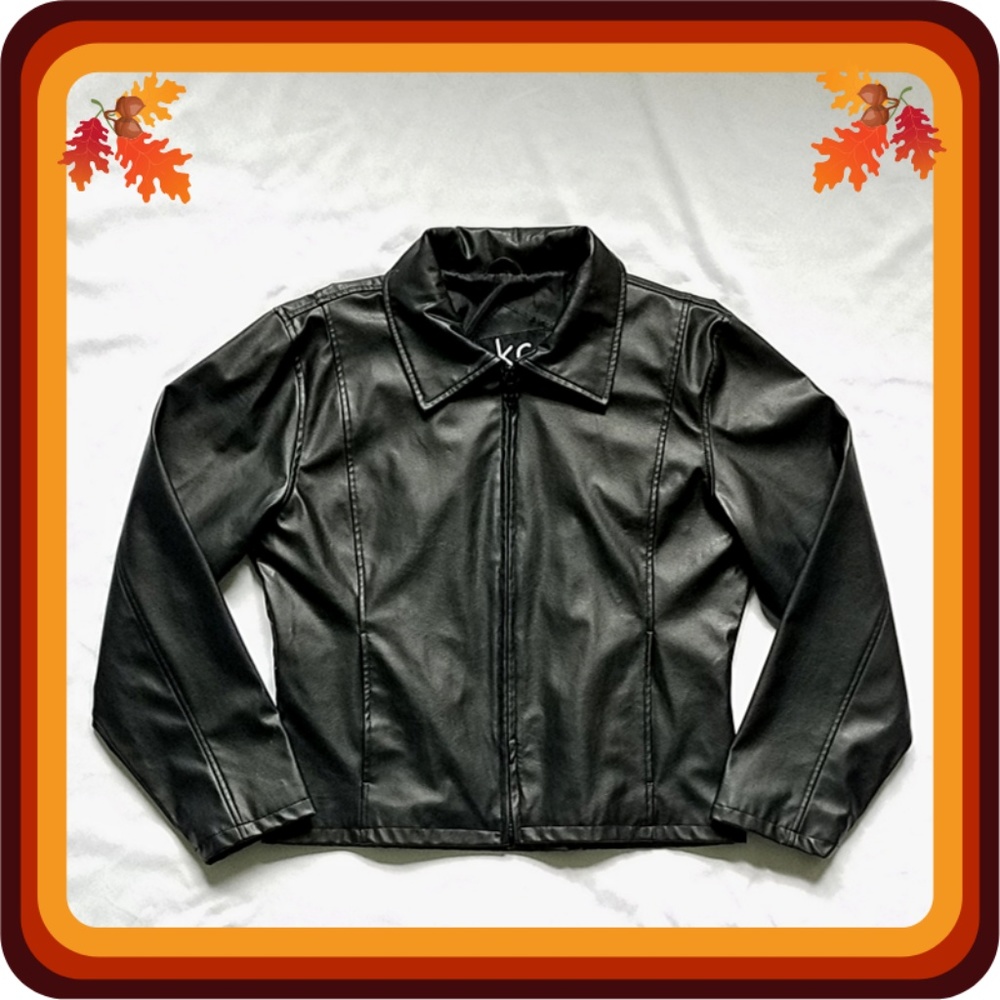 KC Collections Vegan Leather Full Zip Moto Jacket